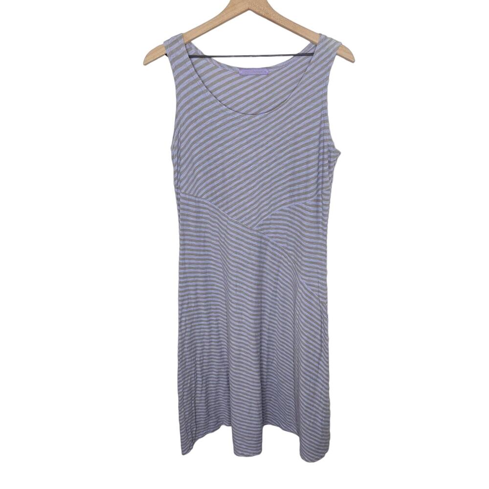 CUTLOOSE Women's Casual Linen Blend Diagonal Striped Tank Dress Purple Gray S